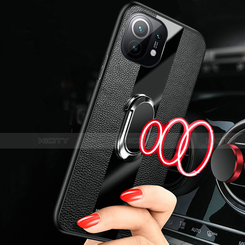 Silikon Hülle Handyhülle Gummi Schutzhülle Flexible Leder Tasche mit Magnetisch Fingerring Ständer S01 für Xiaomi Mi 11 Lite 4G