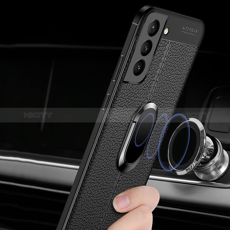Silikon Hülle Handyhülle Gummi Schutzhülle Flexible Leder Tasche mit Magnetisch Fingerring Ständer S02 für Samsung Galaxy S24 Plus 5G