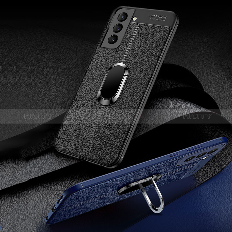 Silikon Hülle Handyhülle Gummi Schutzhülle Flexible Leder Tasche mit Magnetisch Fingerring Ständer S02 für Samsung Galaxy S24 Plus 5G