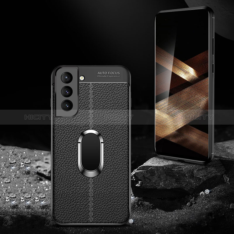 Silikon Hülle Handyhülle Gummi Schutzhülle Flexible Leder Tasche mit Magnetisch Fingerring Ständer S02 für Samsung Galaxy S24 Plus 5G