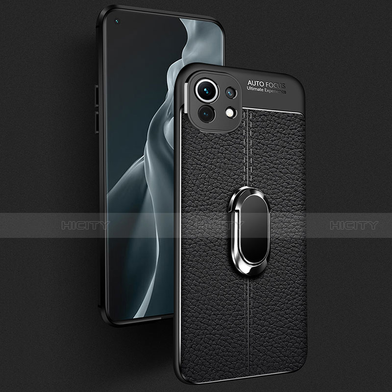 Silikon Hülle Handyhülle Gummi Schutzhülle Flexible Leder Tasche mit Magnetisch Fingerring Ständer S02 für Xiaomi Mi 11 5G groß