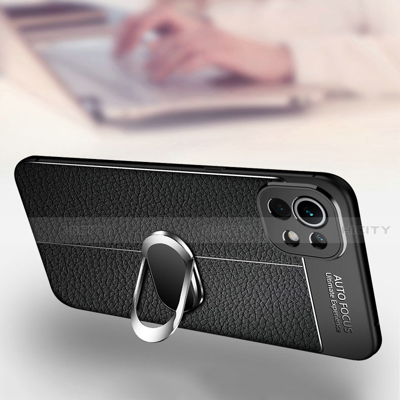 Silikon Hülle Handyhülle Gummi Schutzhülle Flexible Leder Tasche mit Magnetisch Fingerring Ständer S02 für Xiaomi Mi 11 5G groß