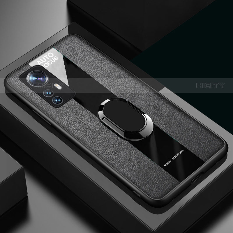Silikon Hülle Handyhülle Gummi Schutzhülle Flexible Leder Tasche mit Magnetisch Fingerring Ständer S02 für Xiaomi Mi 12 Pro 5G