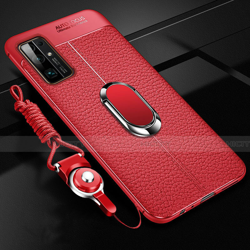 Silikon Hülle Handyhülle Gummi Schutzhülle Flexible Leder Tasche mit Magnetisch Fingerring Ständer S03 für Huawei Honor 30 groß