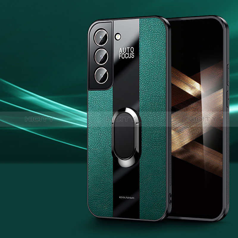 Silikon Hülle Handyhülle Gummi Schutzhülle Flexible Leder Tasche mit Magnetisch Fingerring Ständer S03 für Samsung Galaxy S24 5G Grün Plus