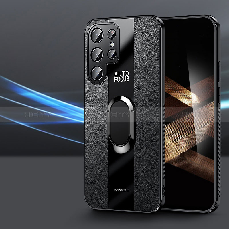 Silikon Hülle Handyhülle Gummi Schutzhülle Flexible Leder Tasche mit Magnetisch Fingerring Ständer S03 für Samsung Galaxy S24 Ultra 5G