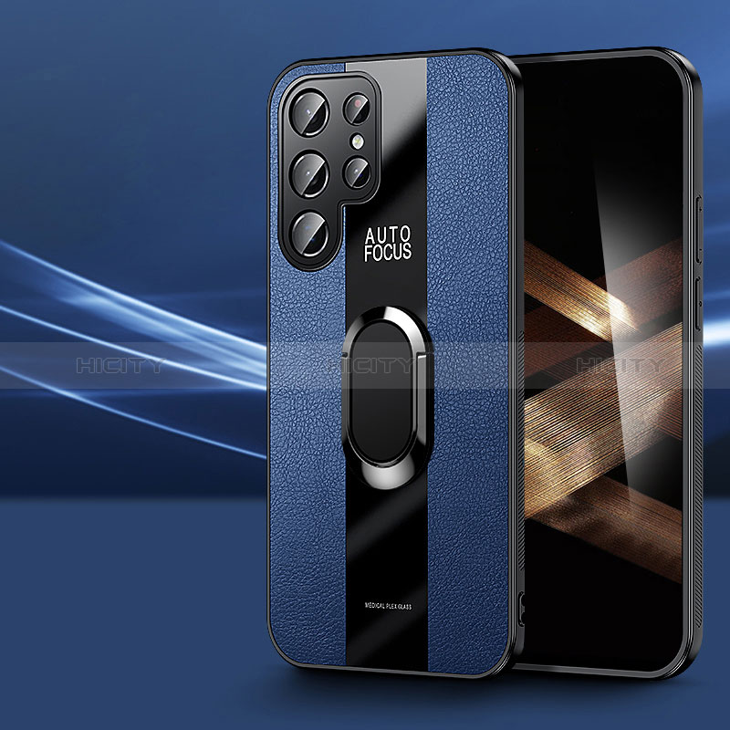 Silikon Hülle Handyhülle Gummi Schutzhülle Flexible Leder Tasche mit Magnetisch Fingerring Ständer S03 für Samsung Galaxy S24 Ultra 5G