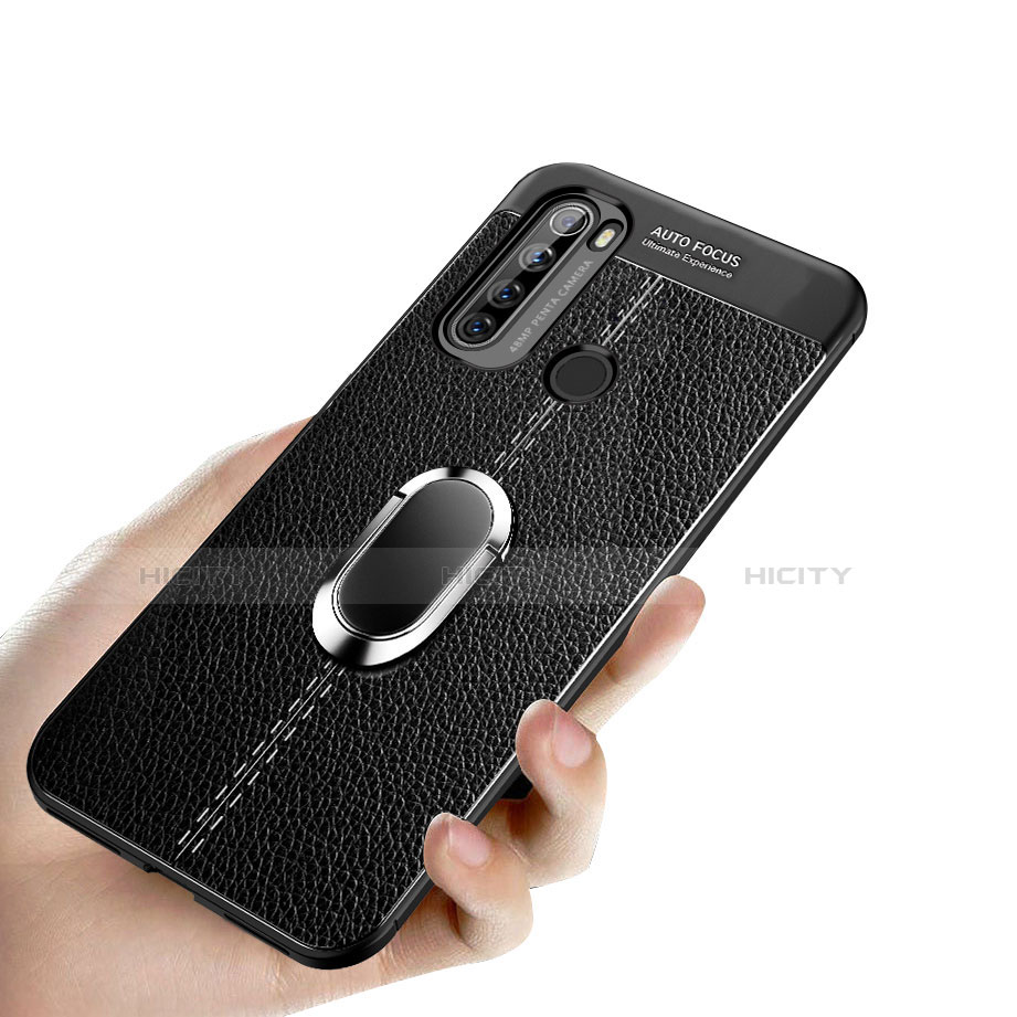 Silikon Hülle Handyhülle Gummi Schutzhülle Flexible Leder Tasche mit Magnetisch Fingerring Ständer S03 für Xiaomi Redmi Note 8 (2021)