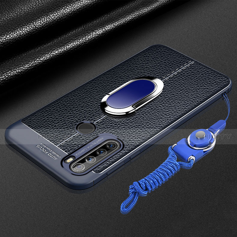Silikon Hülle Handyhülle Gummi Schutzhülle Flexible Leder Tasche mit Magnetisch Fingerring Ständer S03 für Xiaomi Redmi Note 8 (2021) Blau