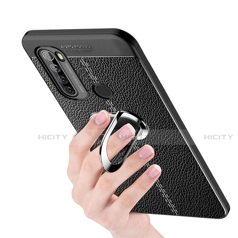 Silikon Hülle Handyhülle Gummi Schutzhülle Flexible Leder Tasche mit Magnetisch Fingerring Ständer S03 für Xiaomi Redmi Note 8 groß
