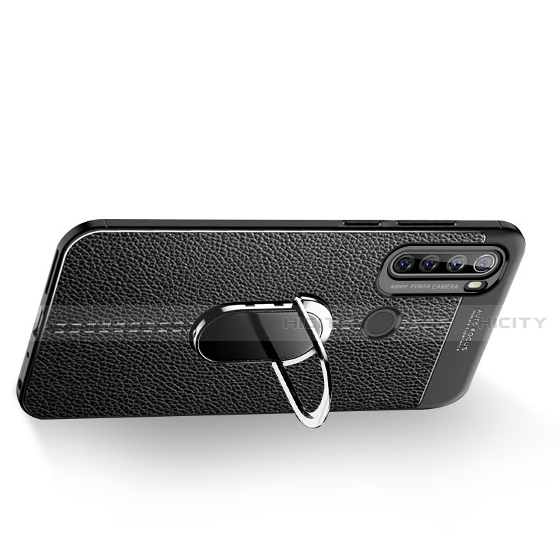 Silikon Hülle Handyhülle Gummi Schutzhülle Flexible Leder Tasche mit Magnetisch Fingerring Ständer S03 für Xiaomi Redmi Note 8 groß