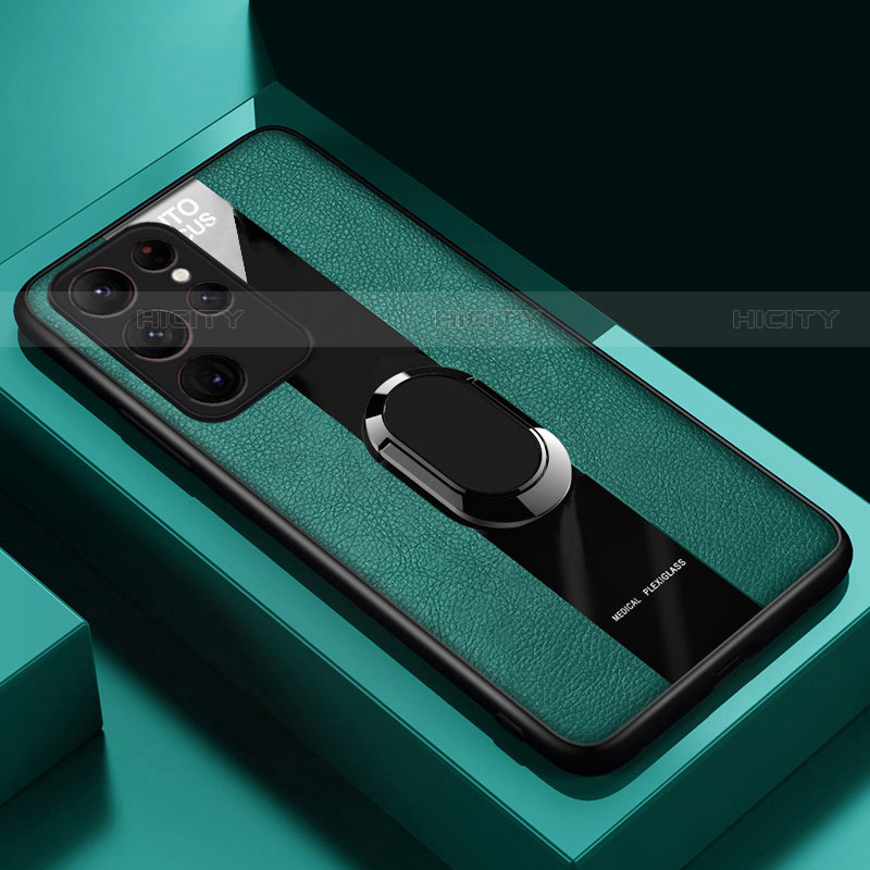 Silikon Hülle Handyhülle Gummi Schutzhülle Flexible Leder Tasche mit Magnetisch Fingerring Ständer S04 für Samsung Galaxy S21 Ultra 5G groß