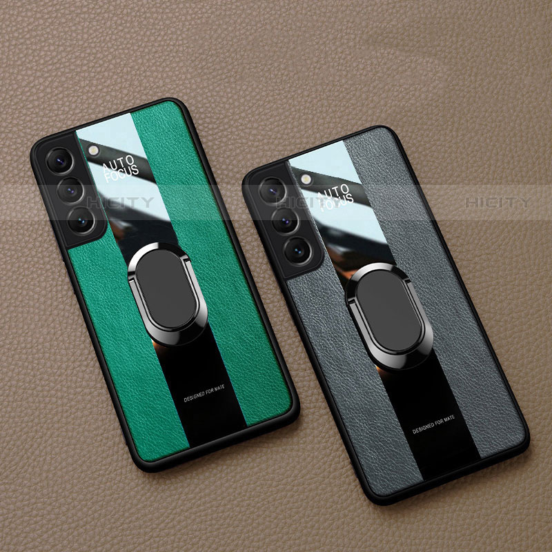 Silikon Hülle Handyhülle Gummi Schutzhülle Flexible Leder Tasche mit Magnetisch Fingerring Ständer S04 für Samsung Galaxy S23 5G groß
