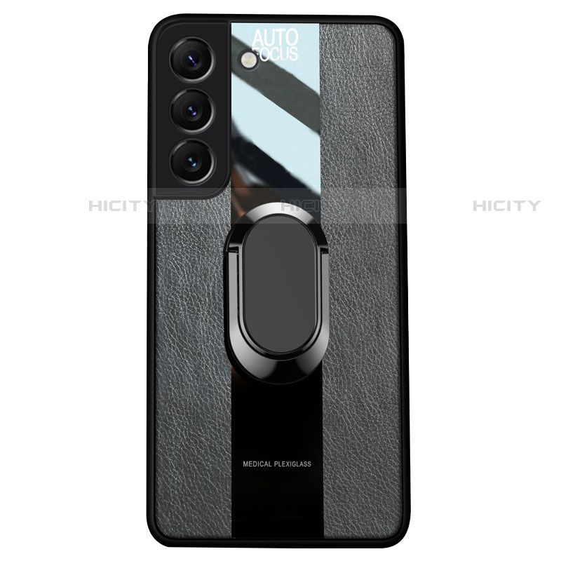 Silikon Hülle Handyhülle Gummi Schutzhülle Flexible Leder Tasche mit Magnetisch Fingerring Ständer S04 für Samsung Galaxy S23 5G groß