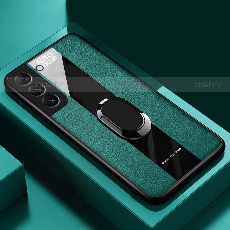 Silikon Hülle Handyhülle Gummi Schutzhülle Flexible Leder Tasche mit Magnetisch Fingerring Ständer S04 für Samsung Galaxy S23 5G Grün Plus
