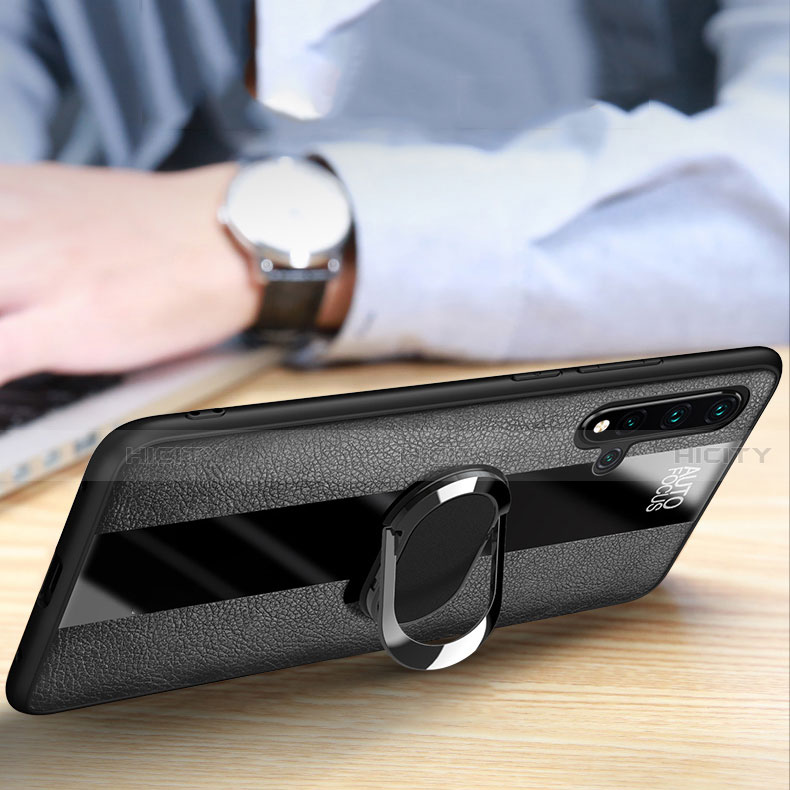 Silikon Hülle Handyhülle Gummi Schutzhülle Flexible Leder Tasche mit Magnetisch Fingerring Ständer T01 für Huawei Nova 5 groß