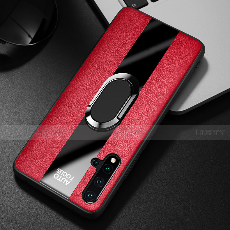 Silikon Hülle Handyhülle Gummi Schutzhülle Flexible Leder Tasche mit Magnetisch Fingerring Ständer T01 für Huawei Nova 5 Pro