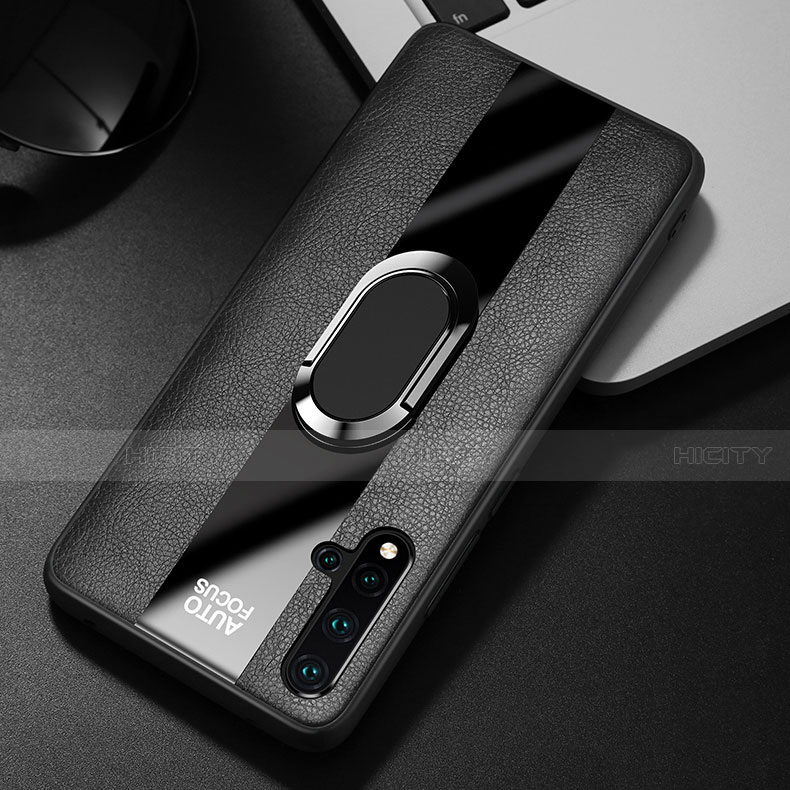 Silikon Hülle Handyhülle Gummi Schutzhülle Flexible Leder Tasche mit Magnetisch Fingerring Ständer T01 für Huawei Nova 5 Pro