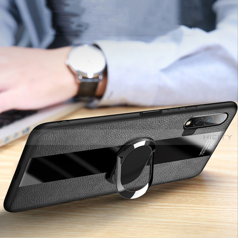 Silikon Hülle Handyhülle Gummi Schutzhülle Flexible Leder Tasche mit Magnetisch Fingerring Ständer T01 für Huawei Nova 6 5G groß
