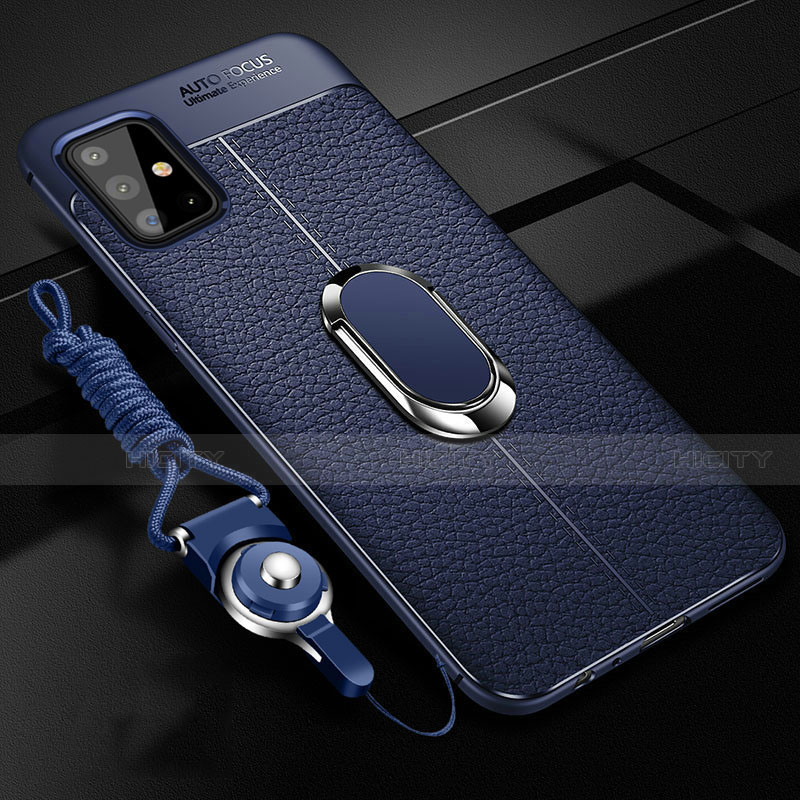 Silikon Hülle Handyhülle Gummi Schutzhülle Flexible Leder Tasche mit Magnetisch Fingerring Ständer T01 für Samsung Galaxy A51 5G