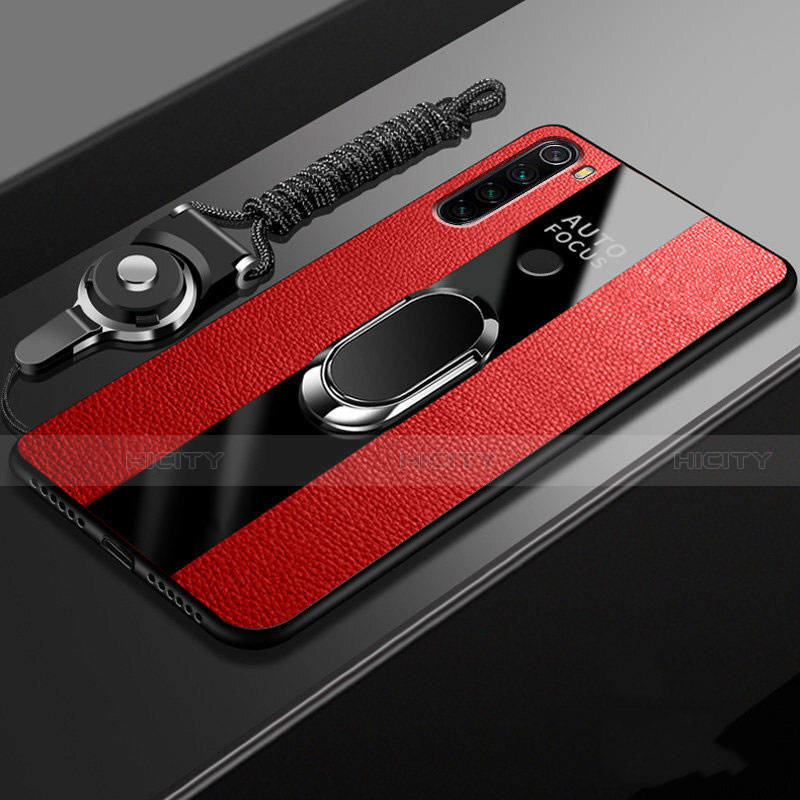 Silikon Hülle Handyhülle Gummi Schutzhülle Flexible Leder Tasche mit Magnetisch Fingerring Ständer T01 für Xiaomi Redmi Note 8