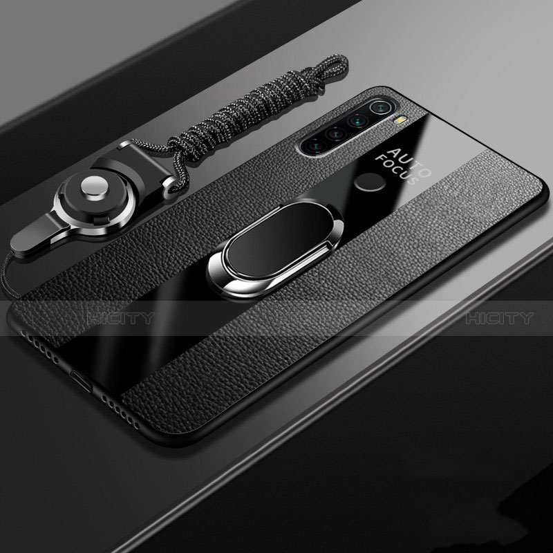 Silikon Hülle Handyhülle Gummi Schutzhülle Flexible Leder Tasche mit Magnetisch Fingerring Ständer T01 für Xiaomi Redmi Note 8 (2021)