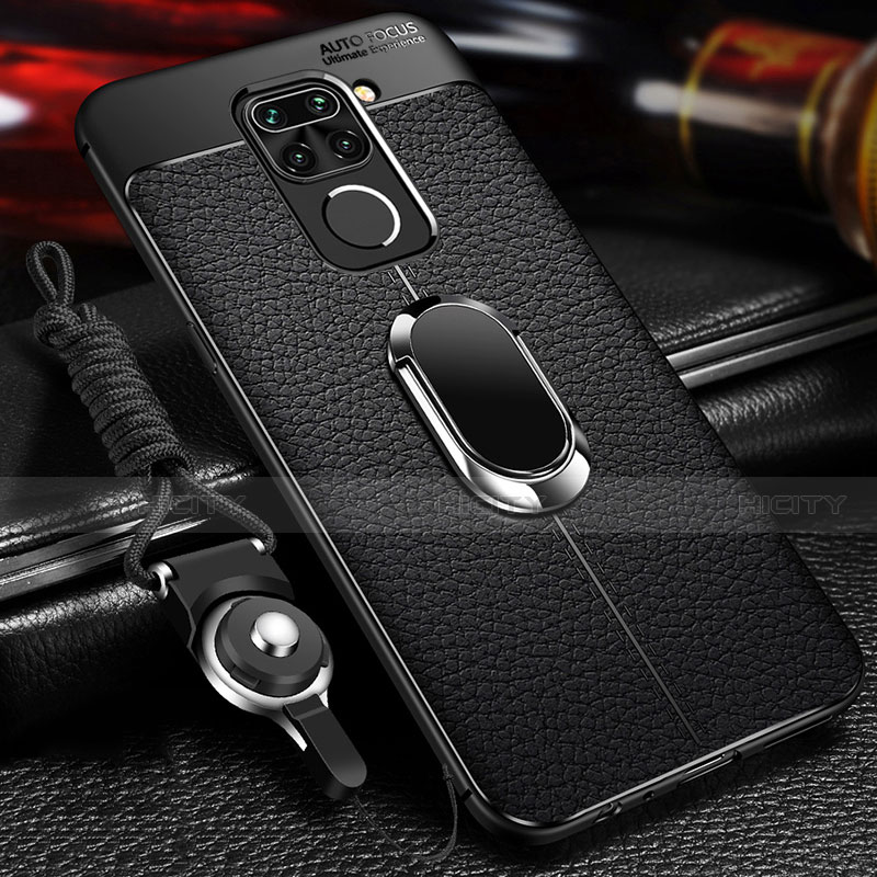 Silikon Hülle Handyhülle Gummi Schutzhülle Flexible Leder Tasche mit Magnetisch Fingerring Ständer T01 für Xiaomi Redmi Note 9