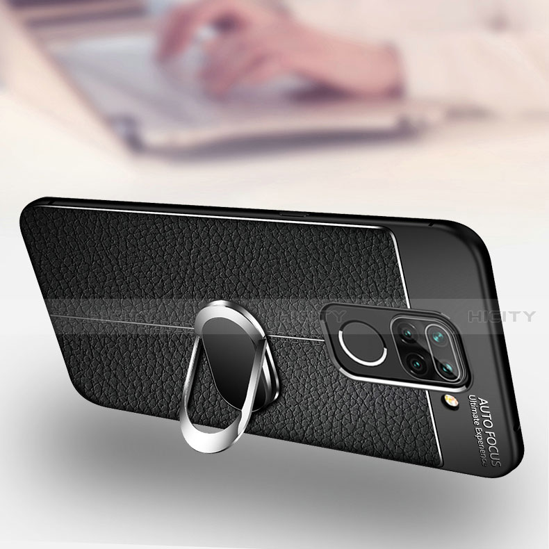 Silikon Hülle Handyhülle Gummi Schutzhülle Flexible Leder Tasche mit Magnetisch Fingerring Ständer T01 für Xiaomi Redmi Note 9