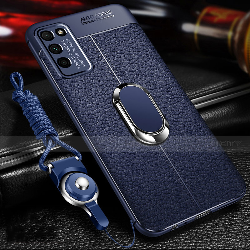 Silikon Hülle Handyhülle Gummi Schutzhülle Flexible Leder Tasche mit Magnetisch Fingerring Ständer T02 für Huawei Honor 30 Lite 5G