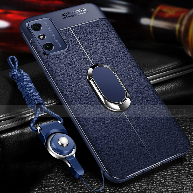 Silikon Hülle Handyhülle Gummi Schutzhülle Flexible Leder Tasche mit Magnetisch Fingerring Ständer T02 für Huawei Honor X10 Max 5G