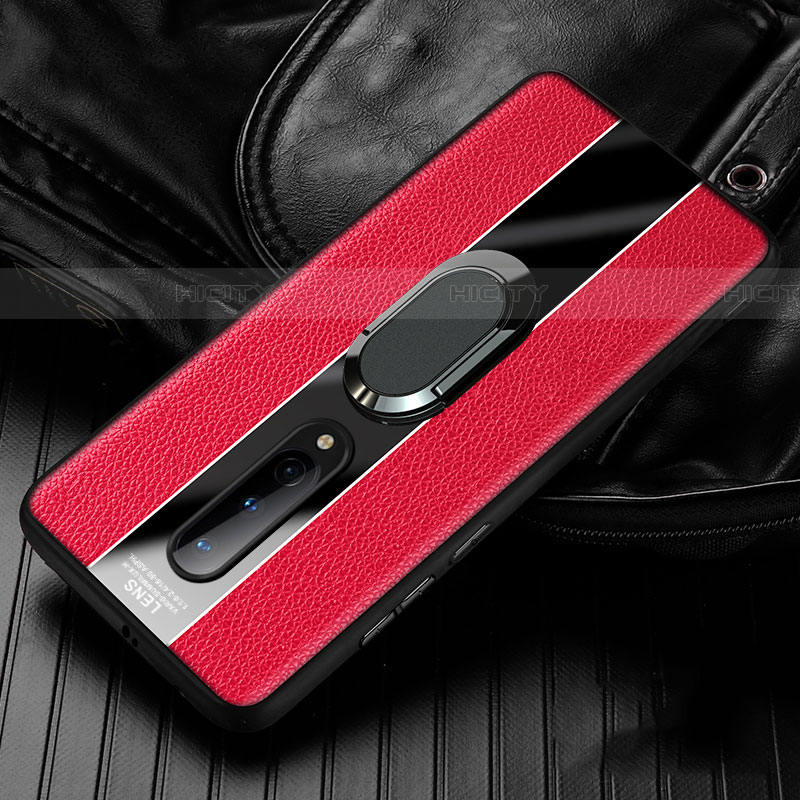 Silikon Hülle Handyhülle Gummi Schutzhülle Flexible Leder Tasche mit Magnetisch Fingerring Ständer T02 für OnePlus 8