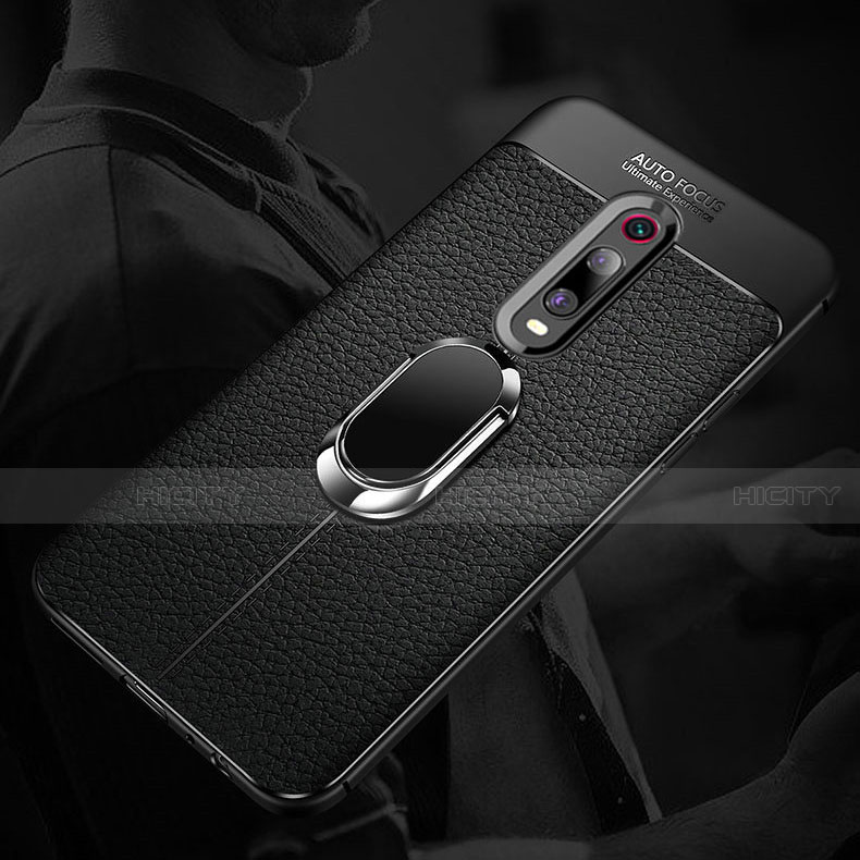Silikon Hülle Handyhülle Gummi Schutzhülle Flexible Leder Tasche mit Magnetisch Fingerring Ständer T02 für Xiaomi Mi 9T Pro