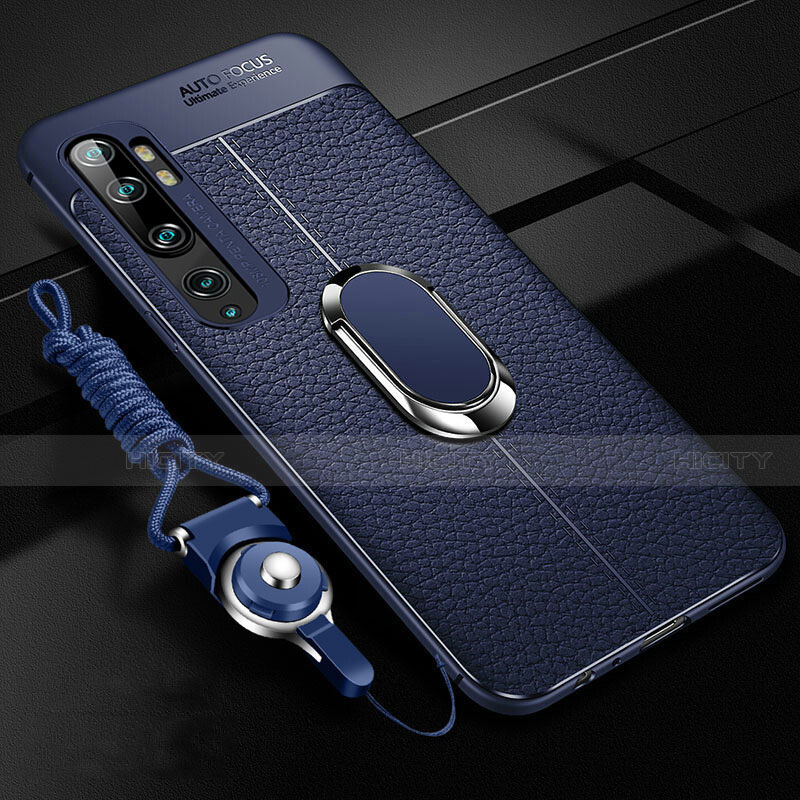Silikon Hülle Handyhülle Gummi Schutzhülle Flexible Leder Tasche mit Magnetisch Fingerring Ständer T02 für Xiaomi Mi Note 10 groß