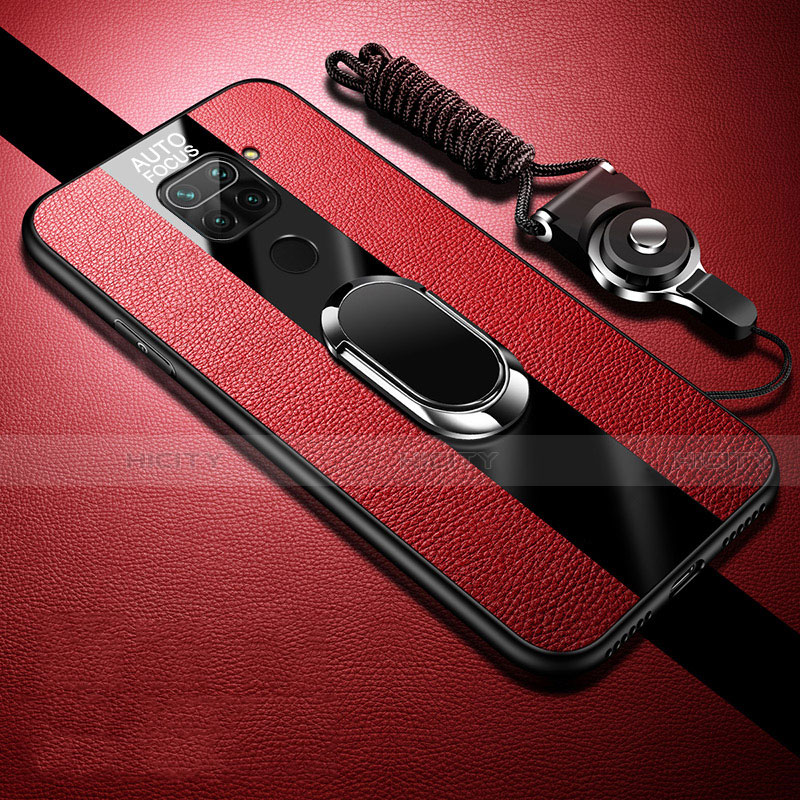 Silikon Hülle Handyhülle Gummi Schutzhülle Flexible Leder Tasche mit Magnetisch Fingerring Ständer T02 für Xiaomi Redmi 10X 4G