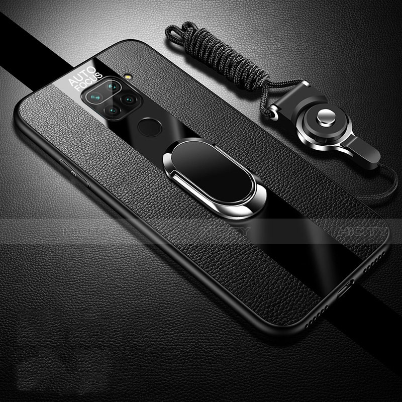 Silikon Hülle Handyhülle Gummi Schutzhülle Flexible Leder Tasche mit Magnetisch Fingerring Ständer T02 für Xiaomi Redmi 10X 4G
