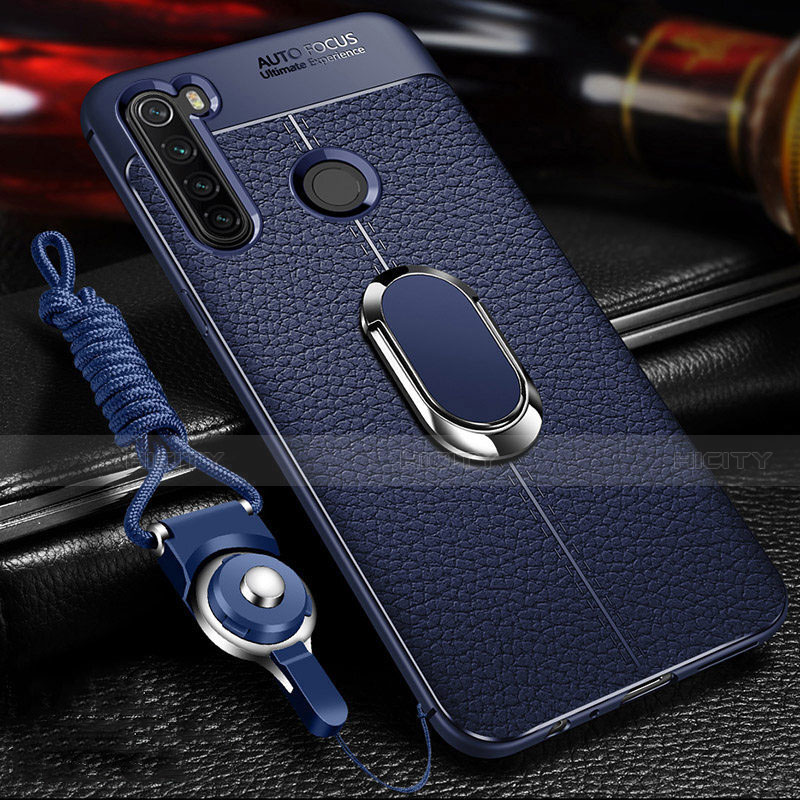 Silikon Hülle Handyhülle Gummi Schutzhülle Flexible Leder Tasche mit Magnetisch Fingerring Ständer T02 für Xiaomi Redmi Note 8 (2021) groß
