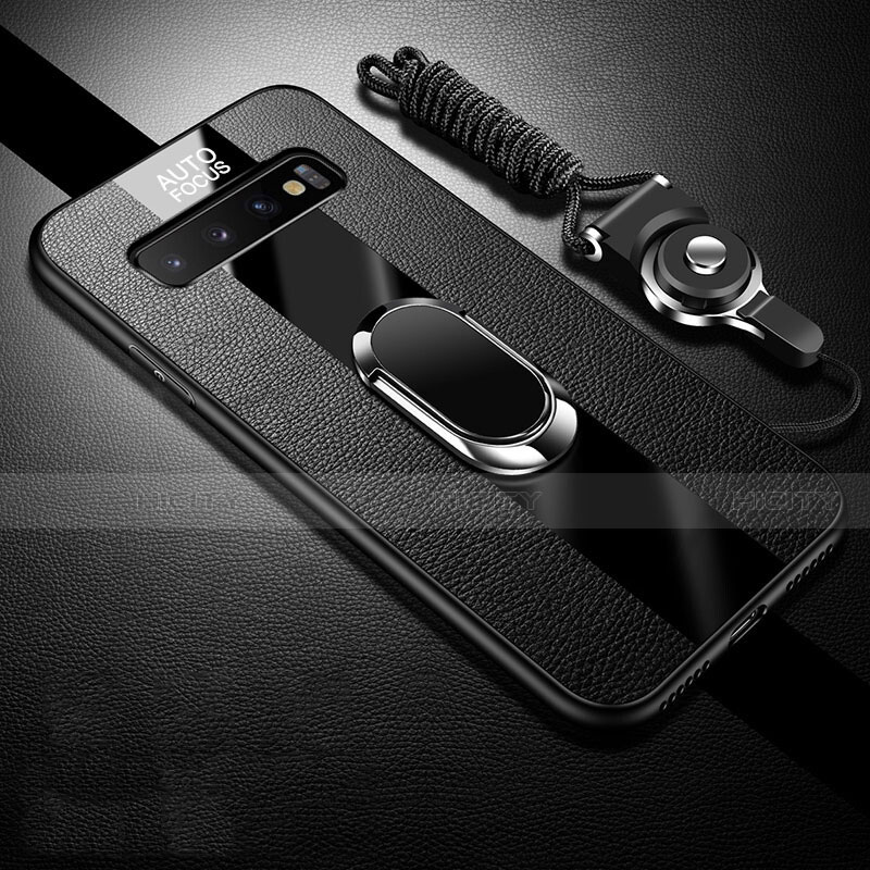 Silikon Hülle Handyhülle Gummi Schutzhülle Flexible Leder Tasche mit Magnetisch Fingerring Ständer T03 für Samsung Galaxy S10 Plus