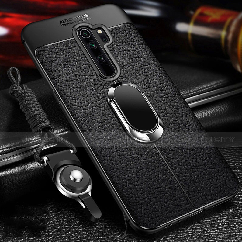 Silikon Hülle Handyhülle Gummi Schutzhülle Flexible Leder Tasche mit Magnetisch Fingerring Ständer T03 für Xiaomi Redmi Note 8 Pro