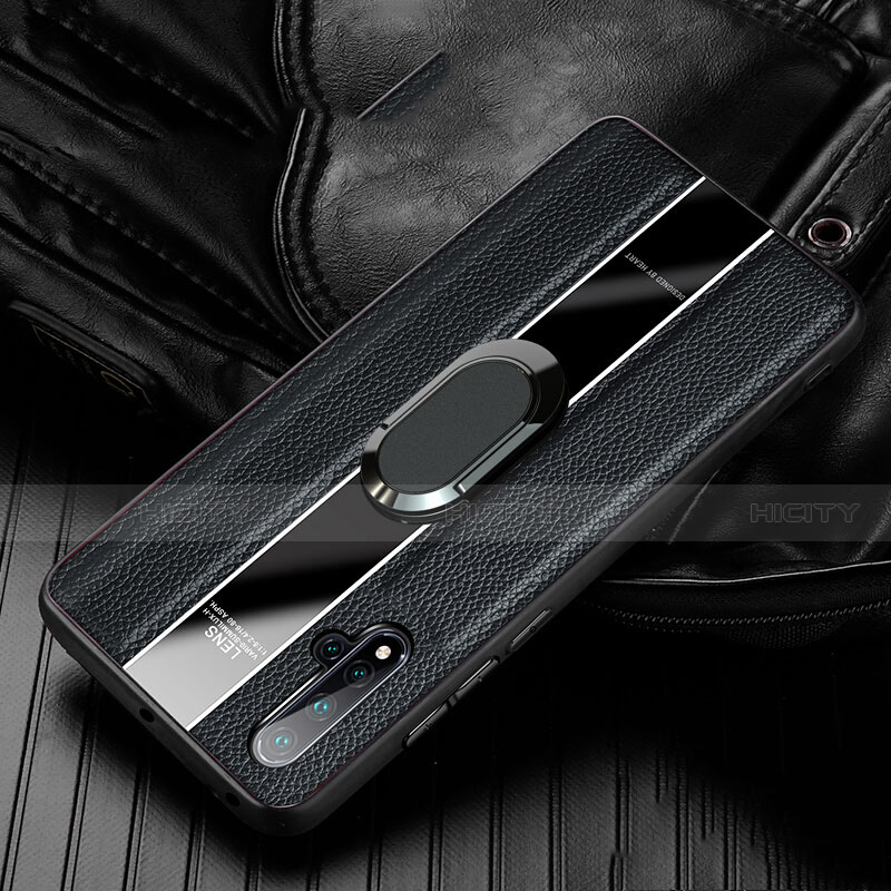 Silikon Hülle Handyhülle Gummi Schutzhülle Flexible Leder Tasche mit Magnetisch Fingerring Ständer T04 für Huawei Nova 5 Pro