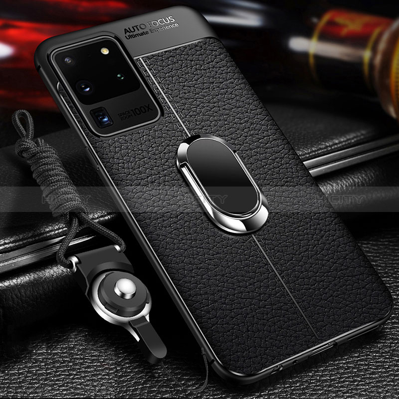 Silikon Hülle Handyhülle Gummi Schutzhülle Flexible Leder Tasche mit Magnetisch Fingerring Ständer WL1 für Samsung Galaxy S20 Ultra