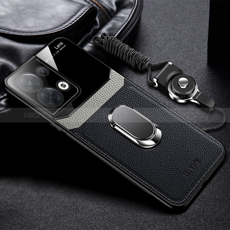 Silikon Hülle Handyhülle Gummi Schutzhülle Flexible Leder Tasche mit Magnetisch FL1 für Oppo Reno9 Pro+ Plus 5G Schwarz