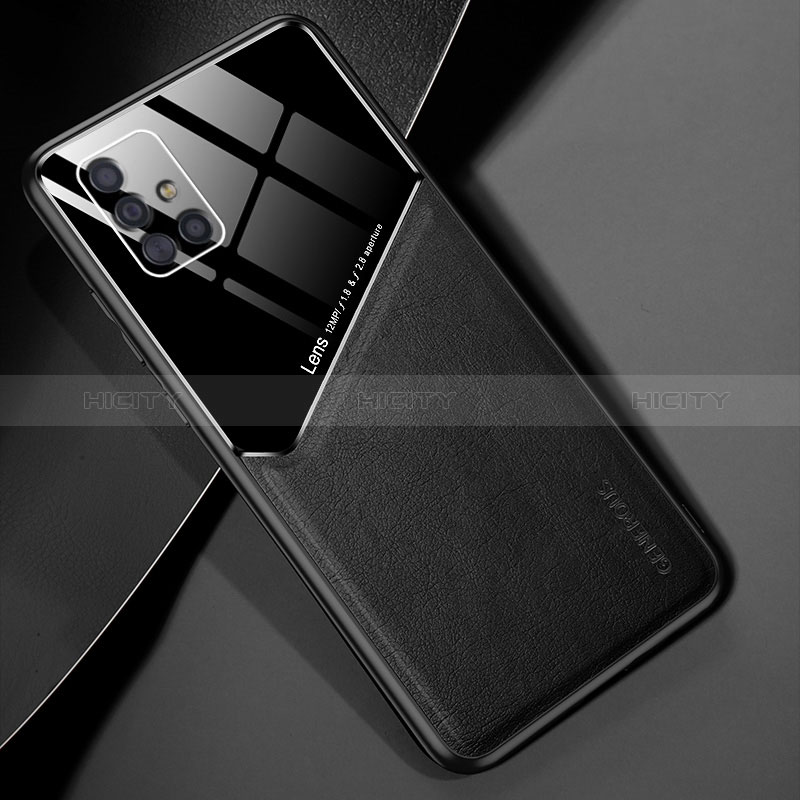 Silikon Hülle Handyhülle Gummi Schutzhülle Flexible Leder Tasche mit Magnetisch für Samsung Galaxy A51 5G Schwarz