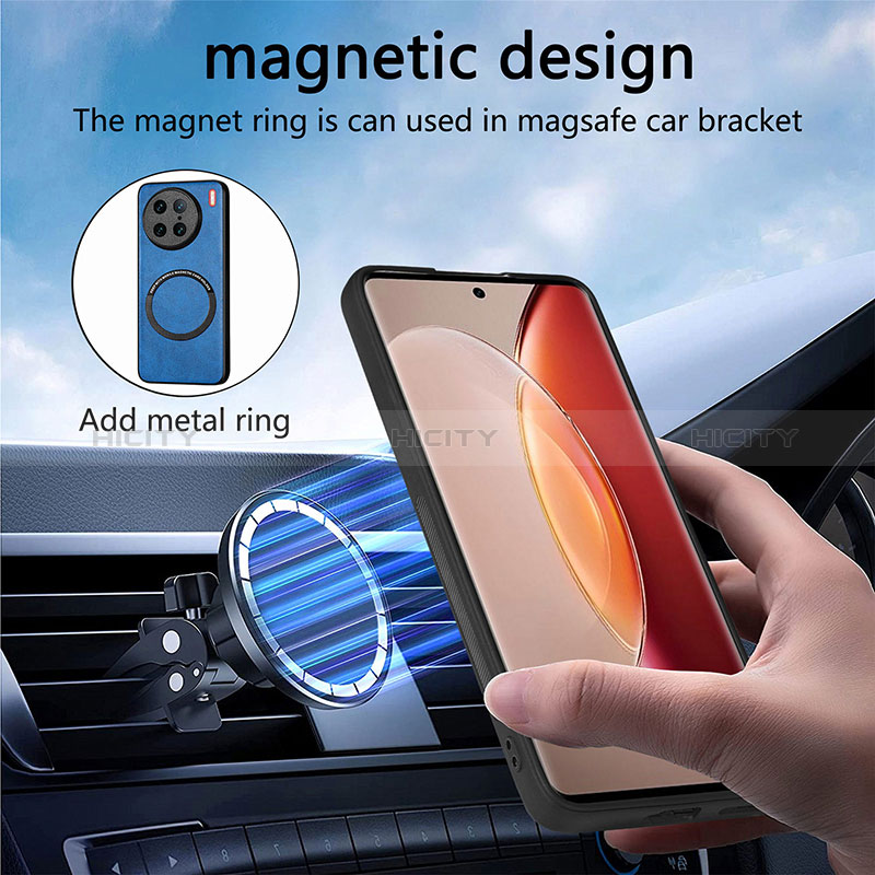 Silikon Hülle Handyhülle Gummi Schutzhülle Flexible Leder Tasche mit Magnetisch S02D für Vivo X90 Pro 5G