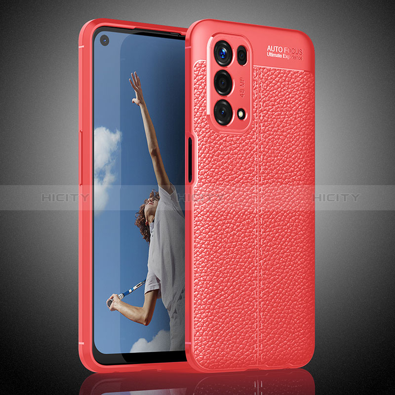 Silikon Hülle Handyhülle Gummi Schutzhülle Flexible Leder Tasche S02 für Oppo A74 5G Rot Plus