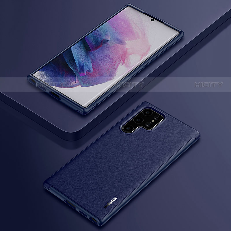 Silikon Hülle Handyhülle Gummi Schutzhülle Flexible Leder Tasche S03 für Samsung Galaxy S21 Ultra 5G Blau Plus