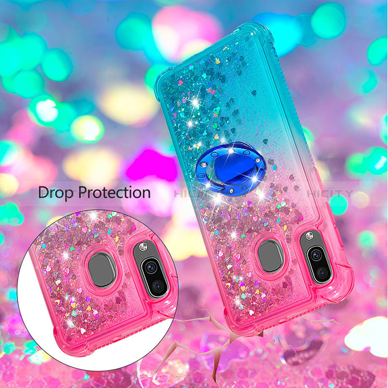 Silikon Hülle Handyhülle Gummi Schutzhülle Flexible Tasche Bling-Bling mit Fingerring Ständer S02 für Samsung Galaxy A20