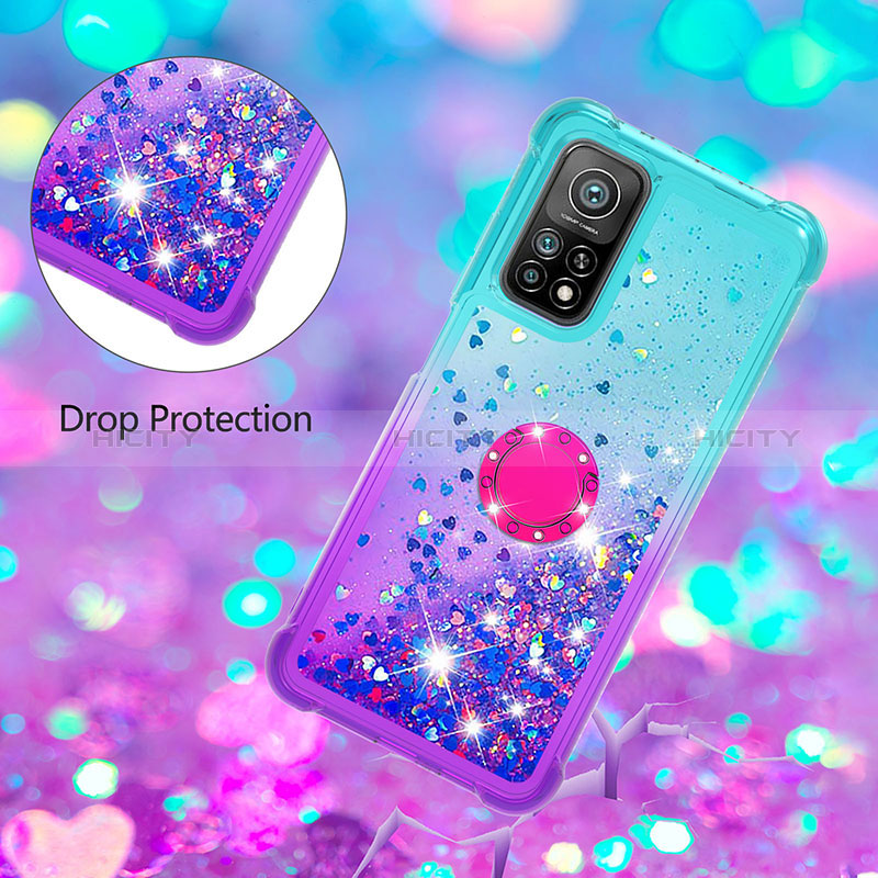 Silikon Hülle Handyhülle Gummi Schutzhülle Flexible Tasche Bling-Bling mit Fingerring Ständer S02 für Xiaomi Mi 10T Pro 5G