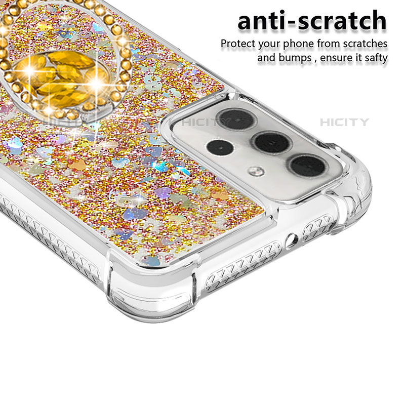 Silikon Hülle Handyhülle Gummi Schutzhülle Flexible Tasche Bling-Bling mit Fingerring Ständer S03 für Samsung Galaxy M32 5G groß
