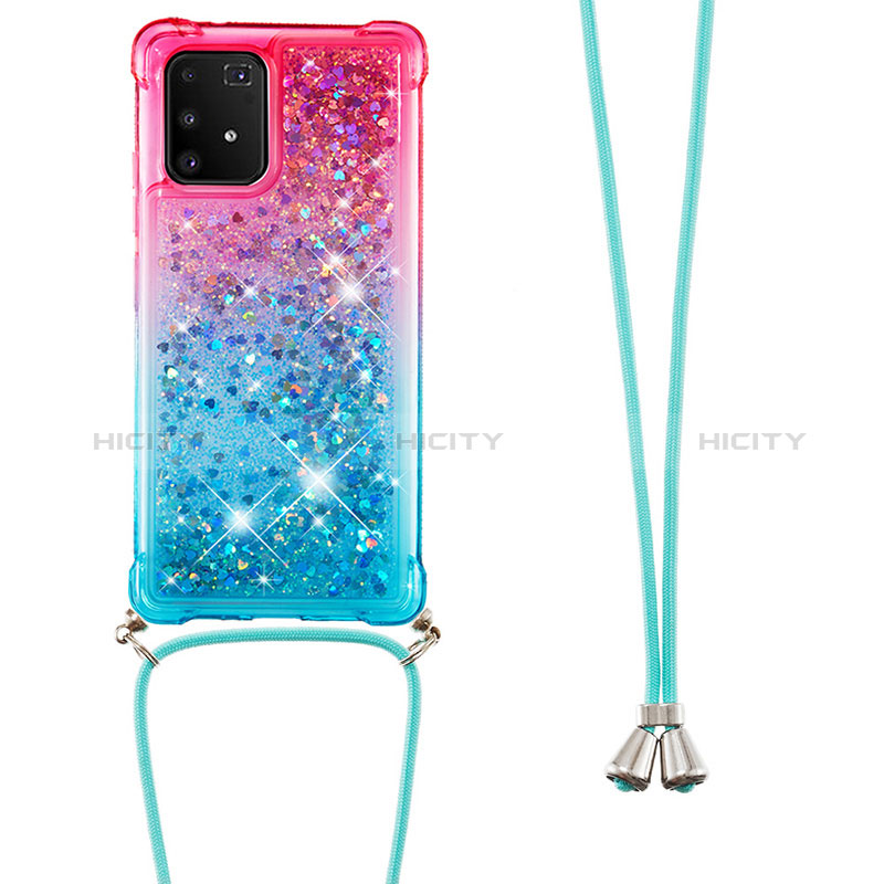 Silikon Hülle Handyhülle Gummi Schutzhülle Flexible Tasche Bling-Bling mit Schlüsselband Lanyard S01 für Samsung Galaxy A91