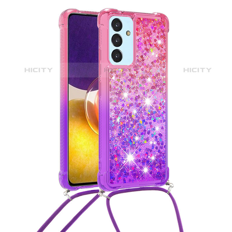 Silikon Hülle Handyhülle Gummi Schutzhülle Flexible Tasche Bling-Bling mit Schlüsselband Lanyard S01 für Samsung Galaxy Quantum2 5G Pink